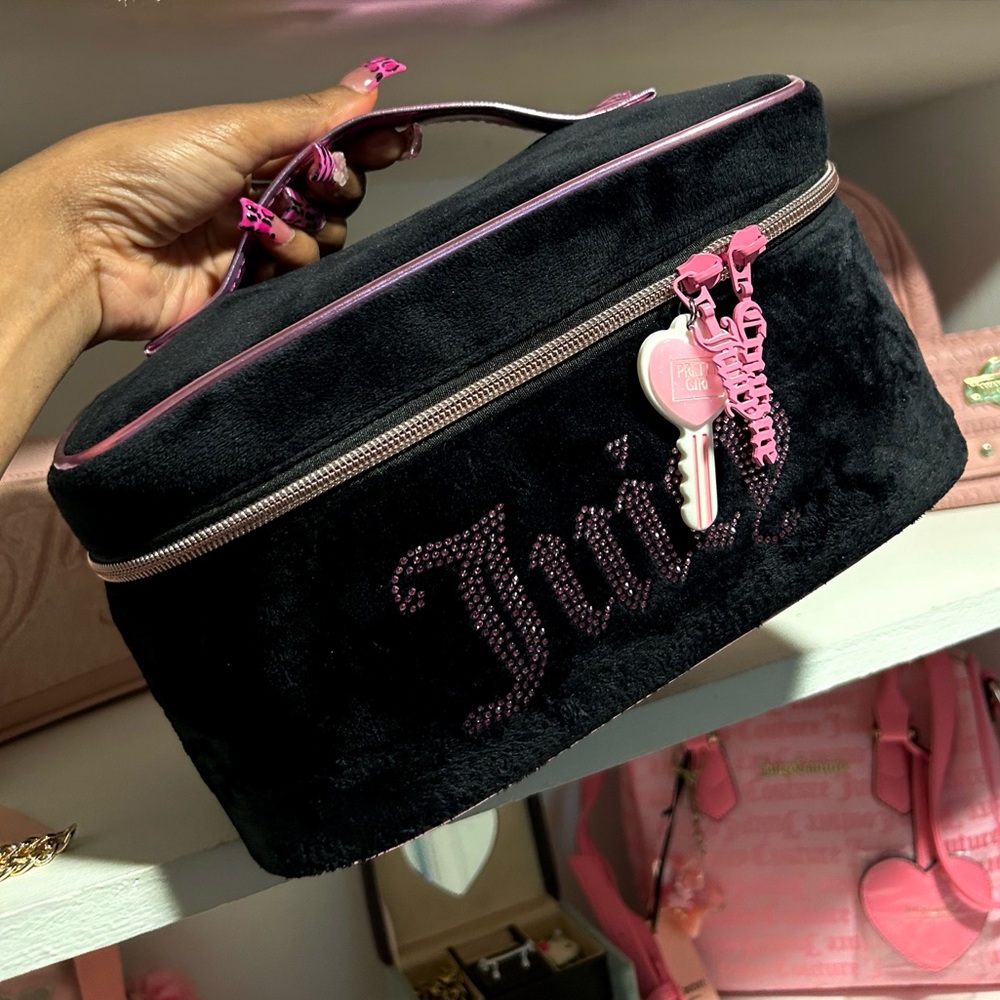 Sold 🎀 Juicy Couture Makeup Bag | Black & Pink Velour with Rhinestones